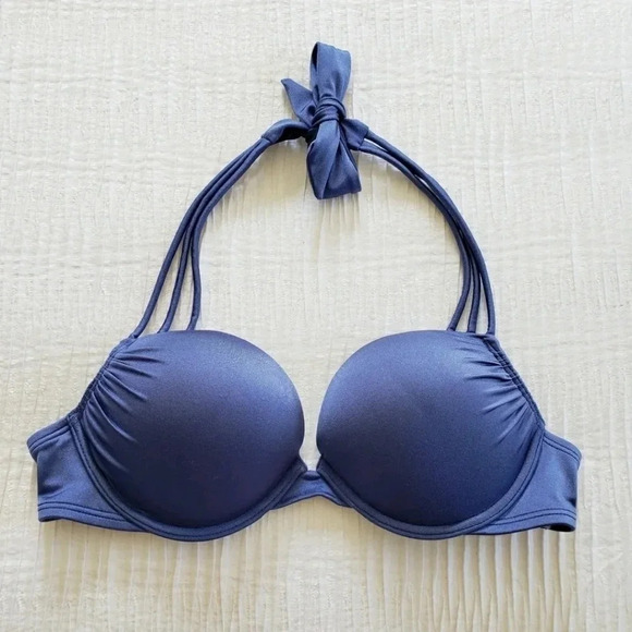 Victoria's Secret Swim BOMBSHELL Add-2-Cups BIKINI Top 32C Shiny Blue J73 - Picture 1 of 9
